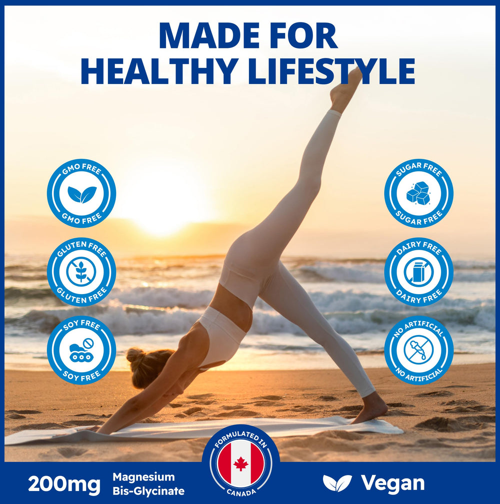 CanPrev Magnesium BisGlycinate 200mg capsule beside meal suggesting digestive comfort.