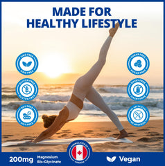 CanPrev Magnesium BisGlycinate 200mg capsule beside meal suggesting digestive comfort.