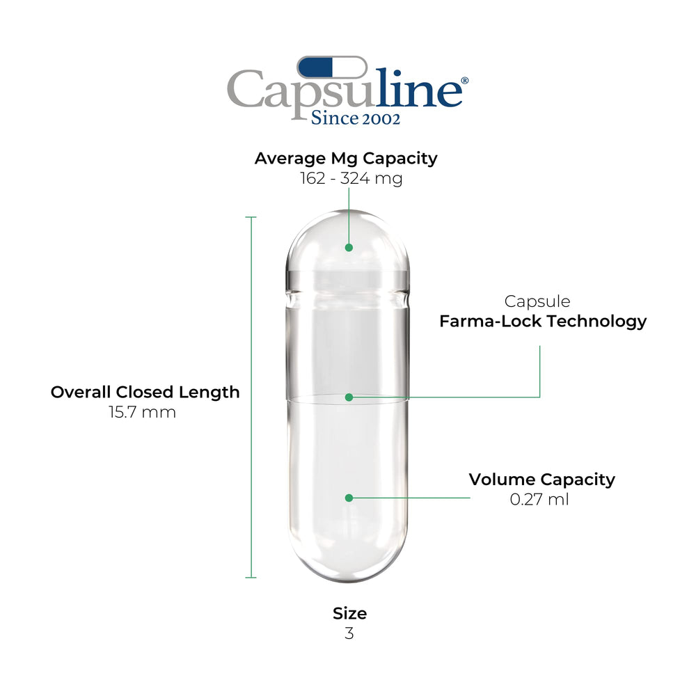 Capsuline empty size 000 capsules close-up showing clear shell.