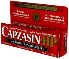 Capzasin HP bottle on white background conveys clean, accessible arthritis relief option