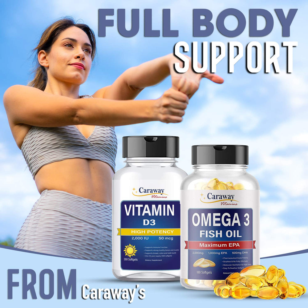 Caraway Omega-3 bottle being poured, easy to swallow.