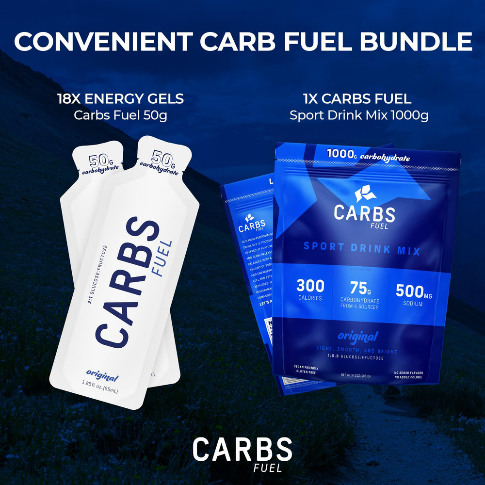 Athlete pouring Carbs Fuel drink mix into water bottle for training