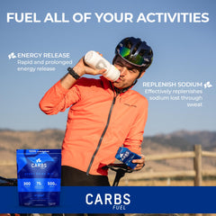 Carbs Fuel drink mix prepared in water bottle for race-day hydration