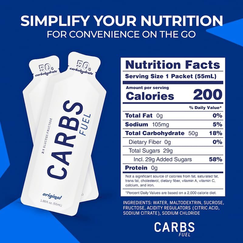 Carbs Fuel Original Energy Gel 55ml nutrition panel highlights 50g carbs per gel
