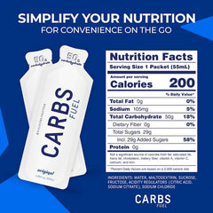Carbs Fuel Original Energy Gel 55ml nutrition panel highlights 50g carbs per gel