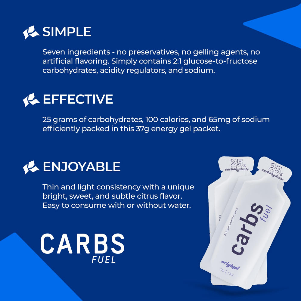 Carbs Fuel Original Energy Gel tube in hand during workout for quick energy