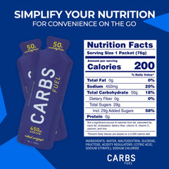 Carbs Fuel Salted Original ingredients chart emphasizes vegan and gluten-free formula