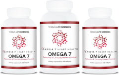 CARDIA7 brand label on omega-7 bottle highlights quality standards.