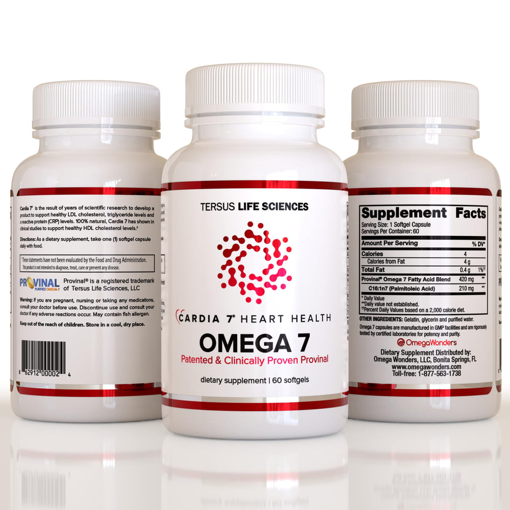 CARDIA7 Provinal omega-7 capsules closeup demonstrating purity.