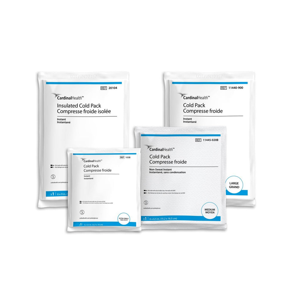 Cardinal Health Non Sweat Cold Pack, large 6x9in, provides instant cooling for minor injuries.