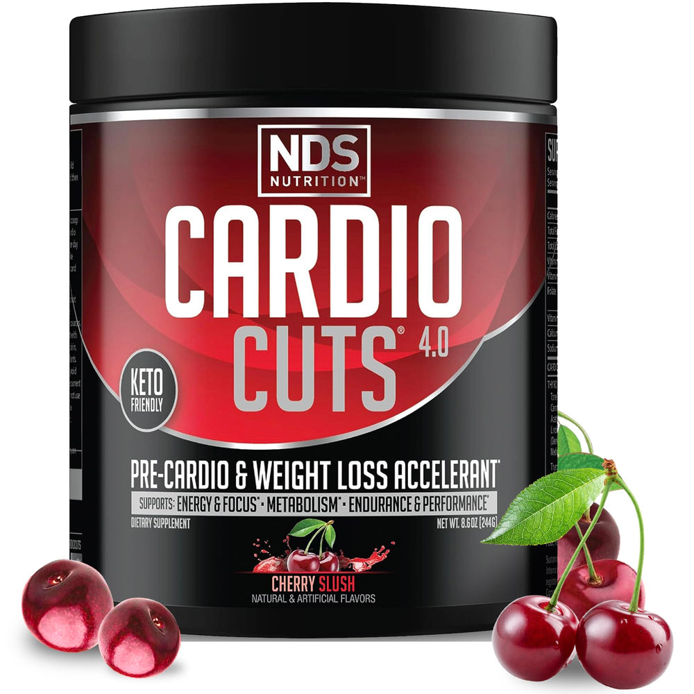 Cardio Cuts Nutrition 4.0 Cherry Slush bottle pouring for pre-workout energy