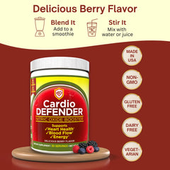 Cardio Defender CoQ10 blend on bottle promotes antioxidant support potential