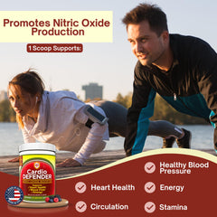 Cardio Defender label highlights USA-made manufacturing and GMP standards