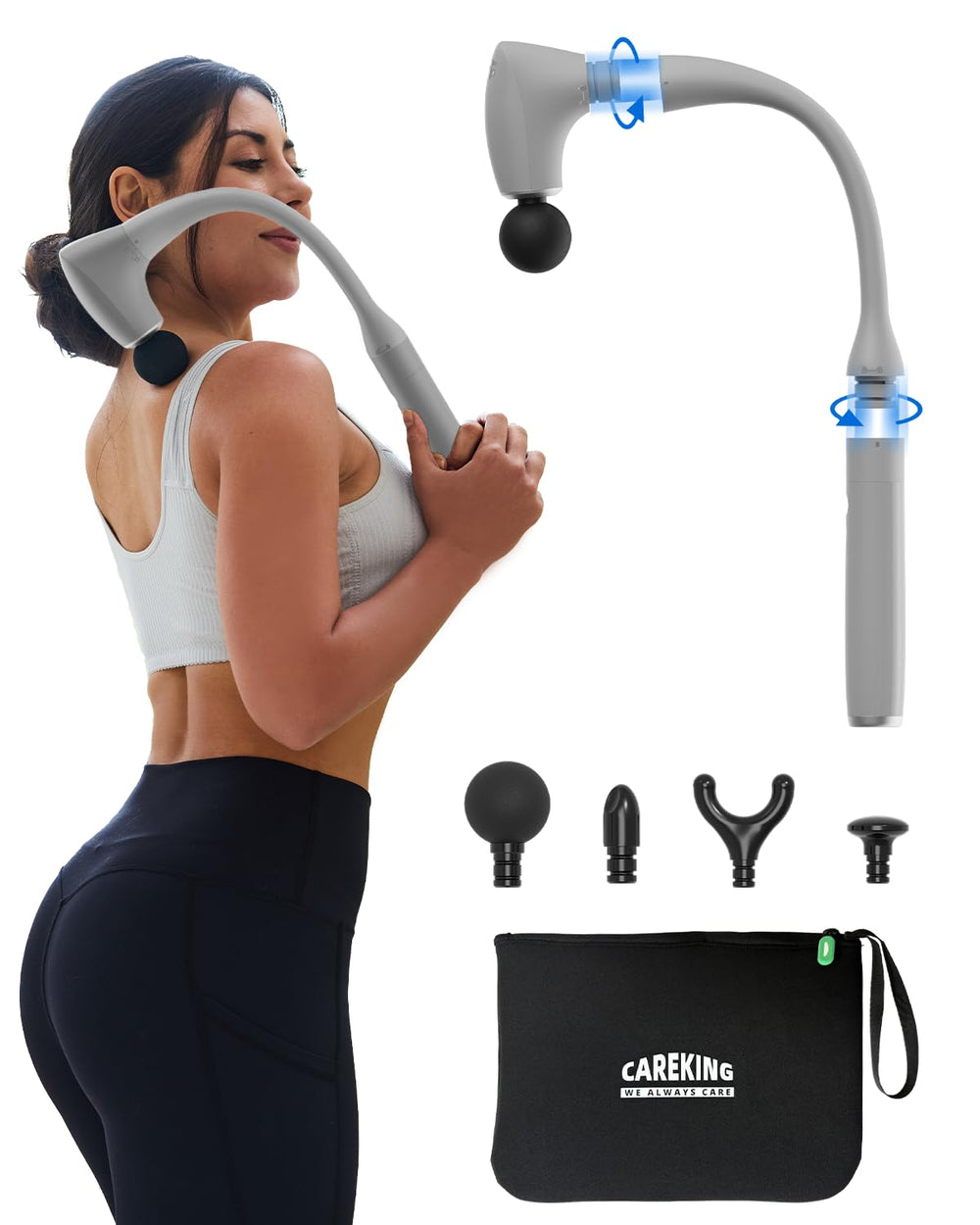 CAREKING 2-in-1 massager with extended handle for hard-to-reach back areas
