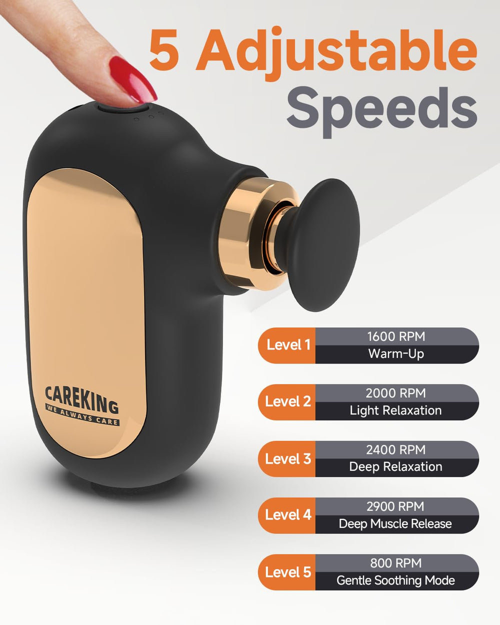 CAREKING massage heads: 3 silicone plus 1 flat for targeted relief.