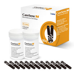 CareSens N blood glucose test strips, 100-count, compatible with CareSens N meters for reliable testing.