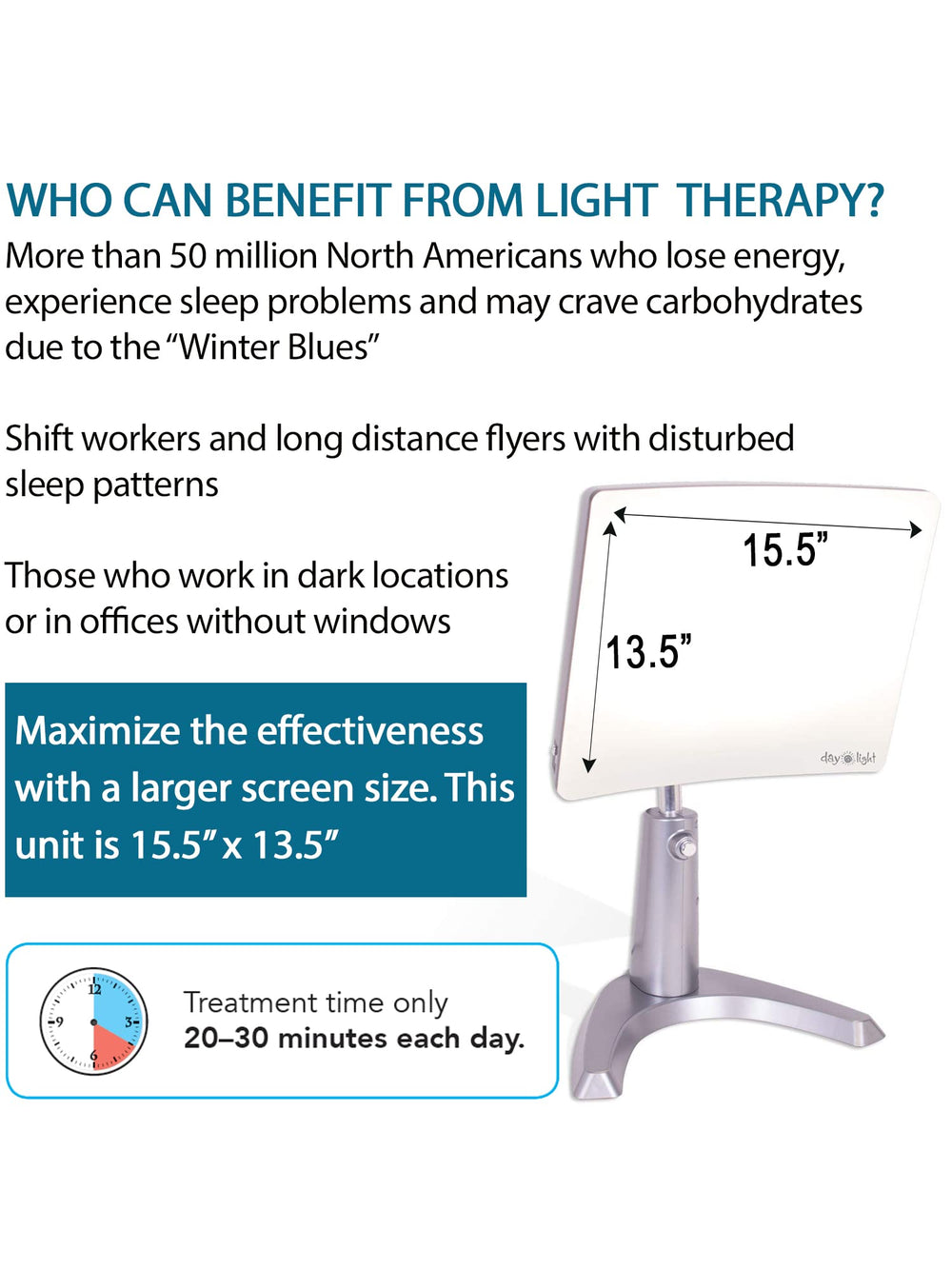 Mayo Clinic-inspired Carex Day-Light design emphasizing safe, downward light guidance.