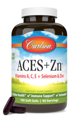 Carlson ACES + Zn softgels bottle front for immune support and antioxidant benefits