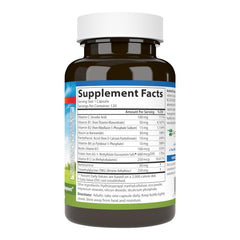 Carlson Active B Complex capsules closeup showing easy-to-swallow methylated B vitamins for steady energy.