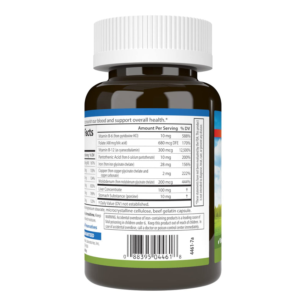 Carlson Blood Nutrients label highlighting iron content and blend