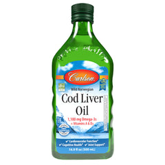 Carlson cod liver oil bottle unflavored 500 ml for daily omega-3 intake.