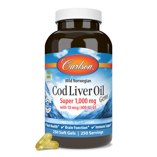 Carlson cod liver oil gems bottle ready for daily omega-3 intake