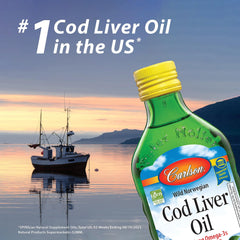 Carlson Cod Liver Oil Minis bottle cap highlighting omega-3 content