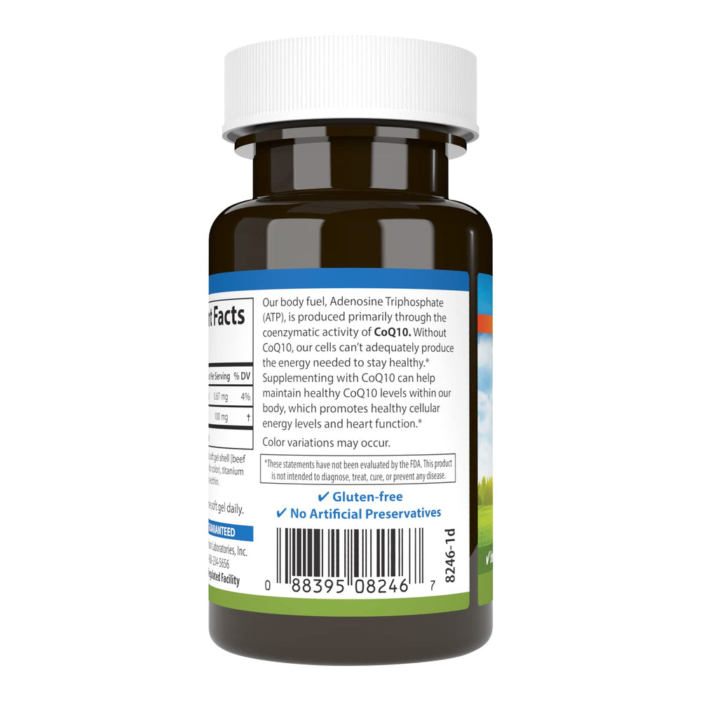 Carlson Co-Q10 softgels closeup reveals smooth, swallow-friendly texture.