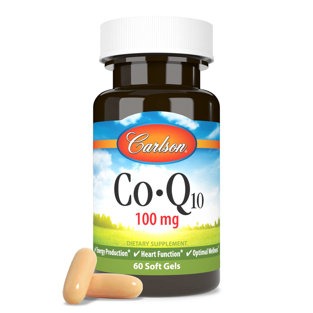 Carlson Co-Q10 softgels pack conveys consistent supply for habits.