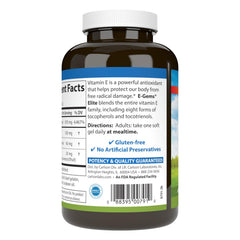 Carlson E-Gems Elite label detail emphasizing tocopherols and tocotrienols blend