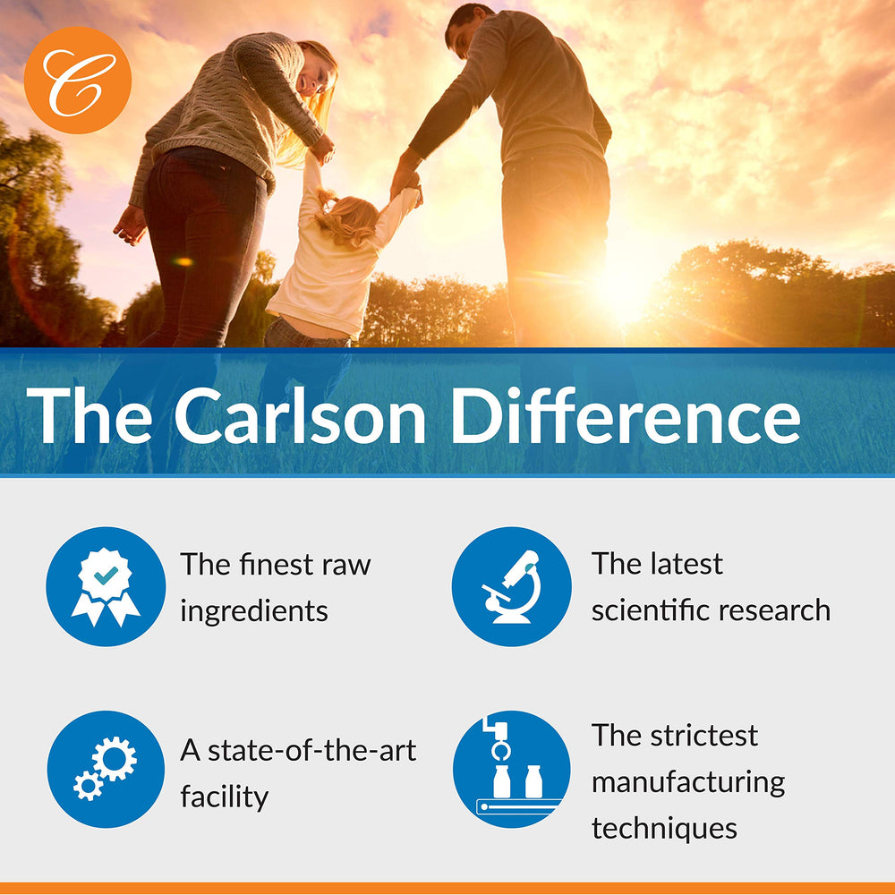 Carlson E-Gems ingredient label highlights rigorous sourcing and purity.