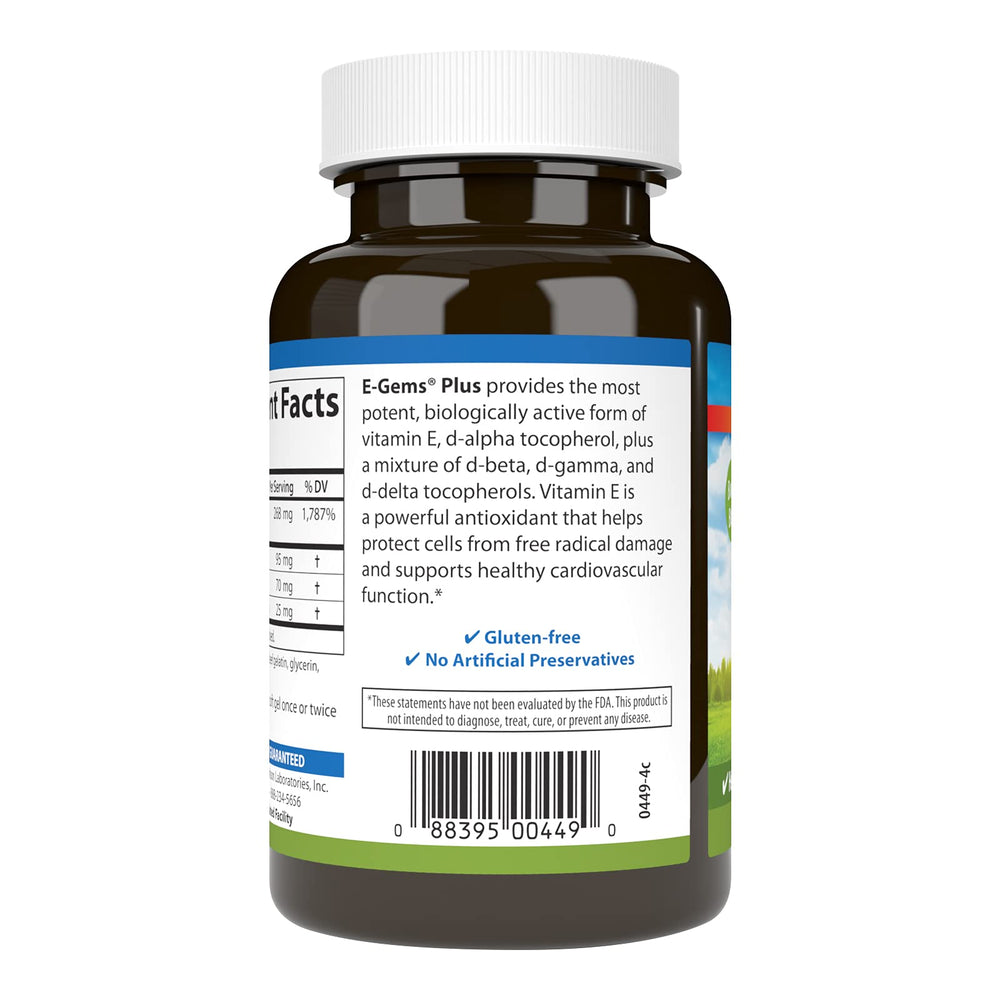 Carlson E-Gems Plus 400 IU bottle being poured for daily routines