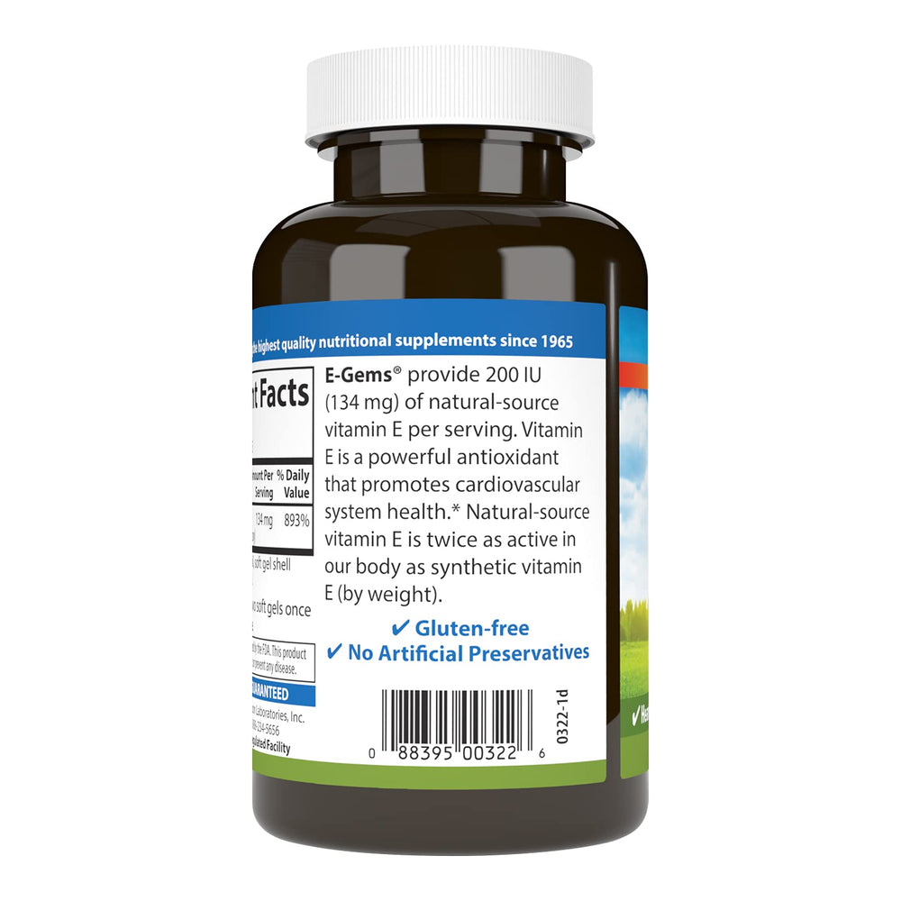 Carlson E-Gems soft gels closeup, smooth and easy to swallow.