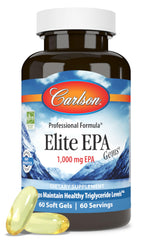 Carlson Elite EPA Gems bottle with 1000 mg EPA softgels for daily intake.