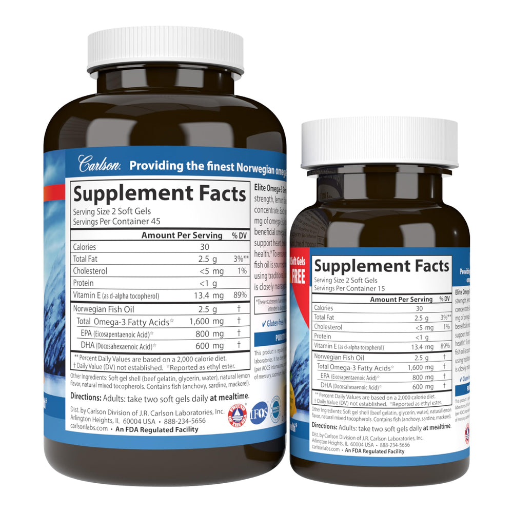 Carlson Elite Omega-3 Gems FDA-lab tested for freshness