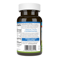 Carlson Healthy Mood 5-HTP Elite chewables in hand illustrate convenient raspberry-flavored support