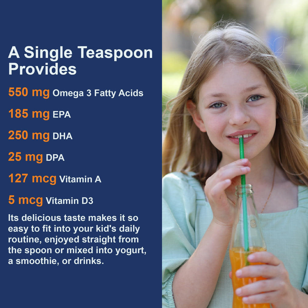 Carlson Kids Cod Liver Oil wild-caught cod imagery on label conveys sustainability