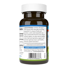 Carlson Lutein and Greens packaging on shelf emphasizing kale and spirulina ingredients.