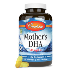 Carlson Mothers DHA beside a baby bottle suggesting breast milk quality