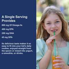 Carlson orange flavor label conveys pleasant taste for kids.