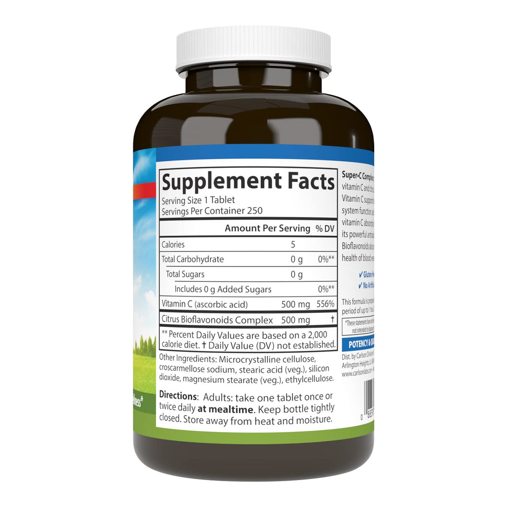 Carlson Super-C Complex capsules closeup showing size and texture for daily wellness