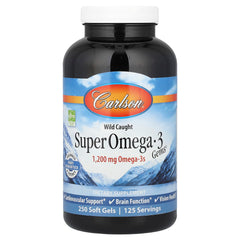 Carlson Super Omega-3 Gems bottle front, ready for daily wellness routine.