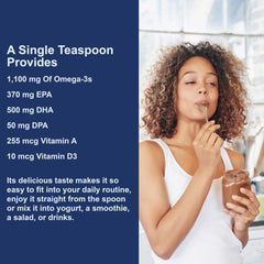 Carlson unflavored cod liver oil liquid bottle offers versatile mixing