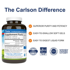 Carlson Vitamin D3 5000 IU bottle back with ingredients and dosage details