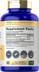Carlyle CoQ10 400 mg softgels label showing ingredients and potency