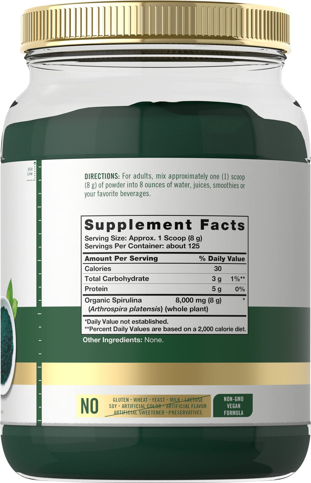 Carlyle Organic Spirulina Powder bottle closeup showing premium packaging