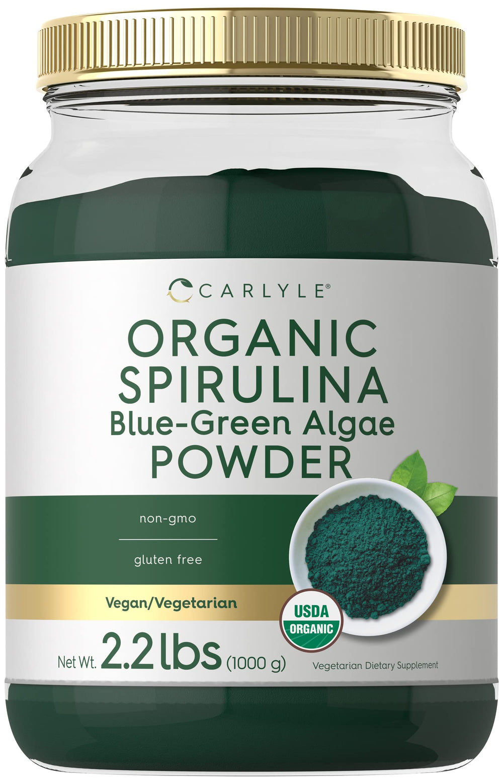 Carlyle Organic Spirulina Powder jar label for everyday vegan nutrition