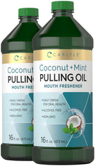 Carlyle pulling oil bottle for teeth and gums with coconut-mint aroma