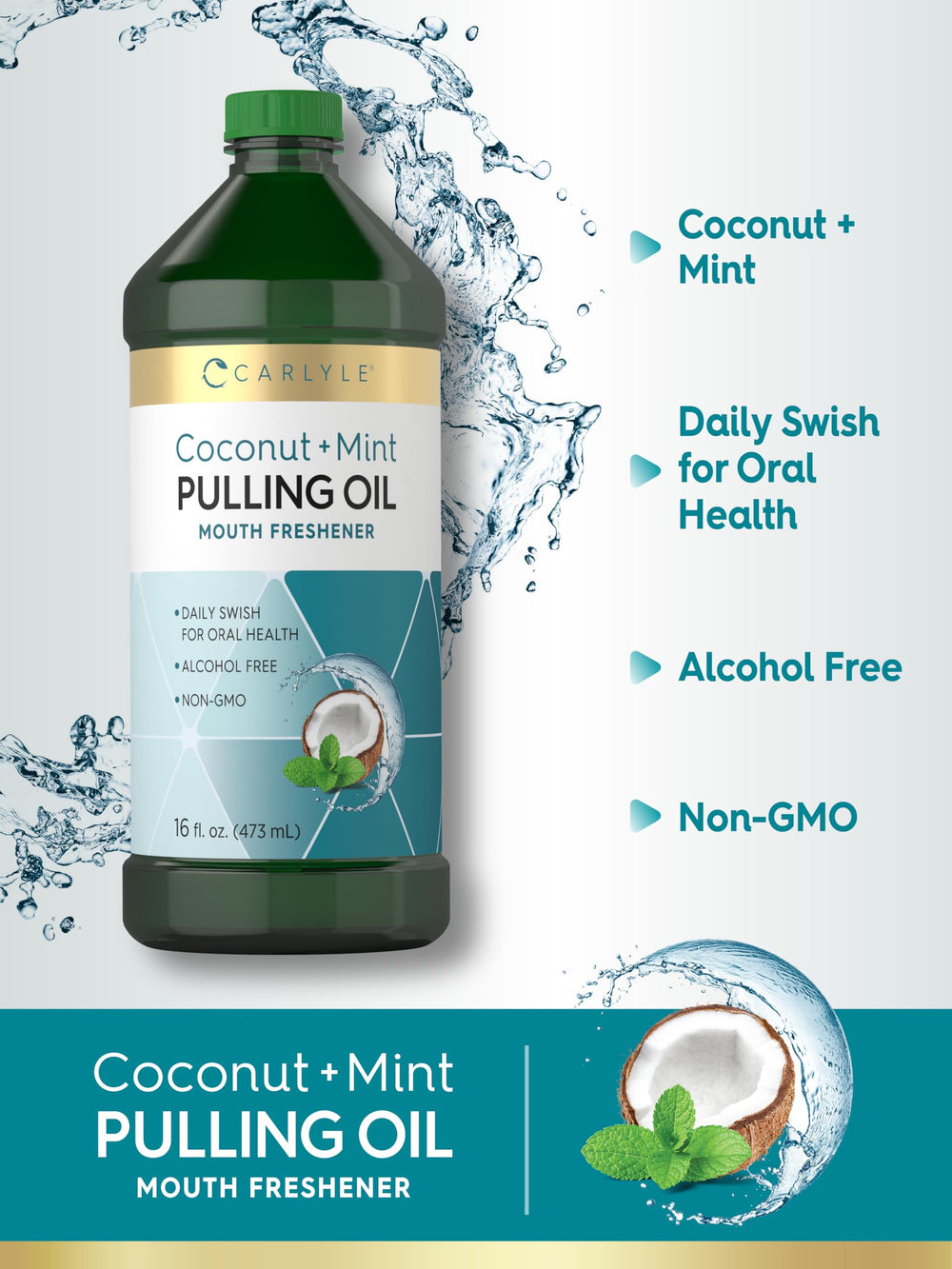 Carlyle pulling oil ingredients graphic emphasizing organic coconut oil