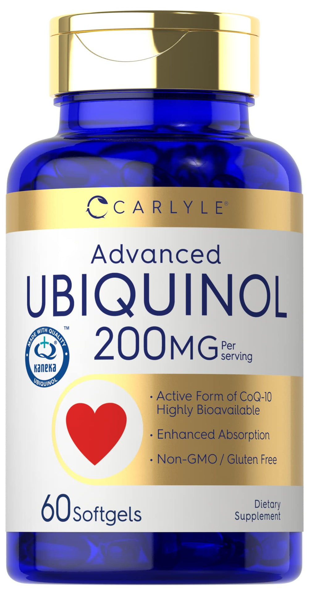 Carlyle Ubiquinol CoQ10 200mg softgels bottle for daily wellness routine
